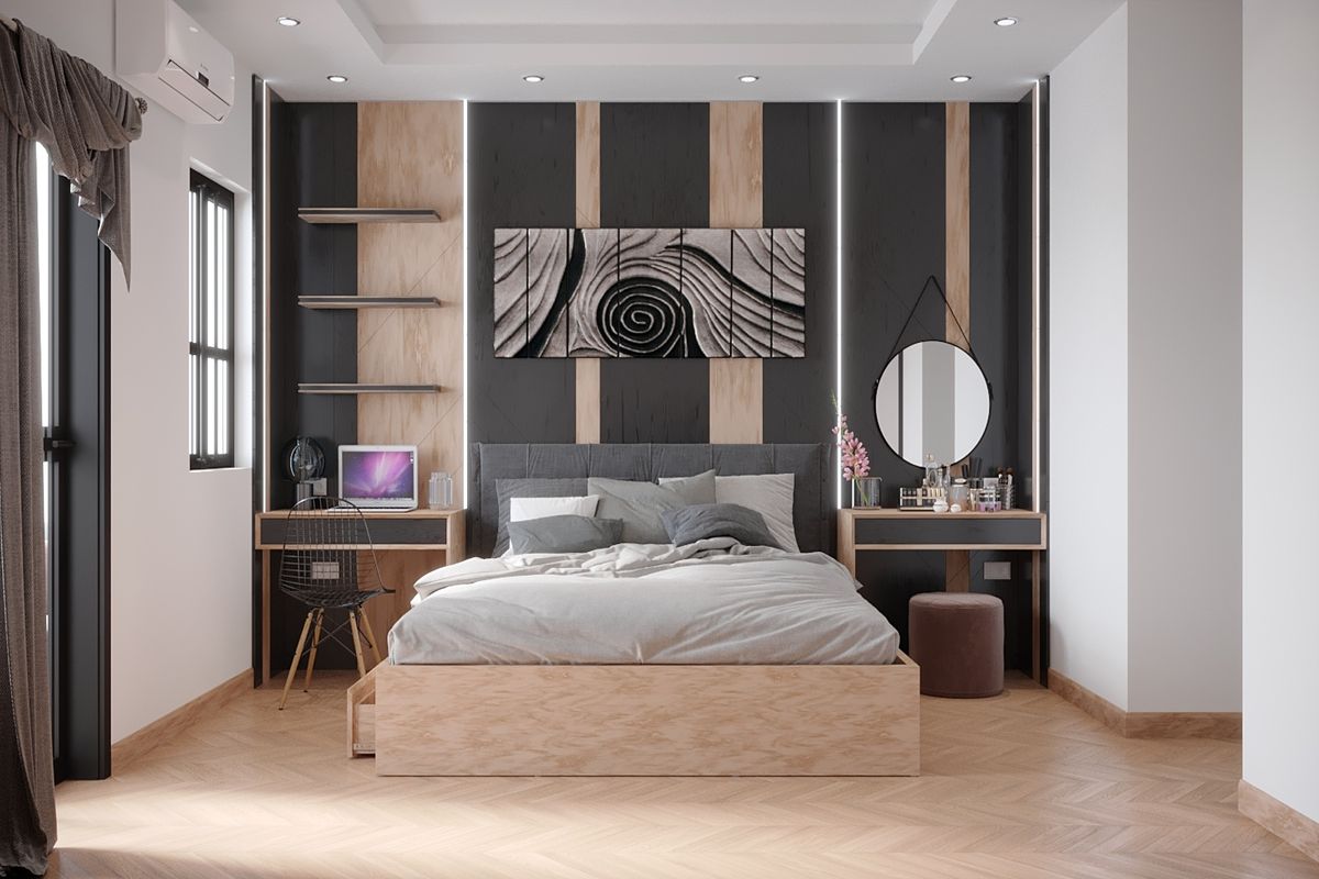 Mẫu phòng ngủ hiện địa thiết kế theo phong cách tối giản nhưng vẫn mang lại được cảm giác ấn tượng riêng