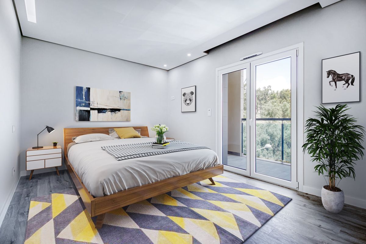 Phòng ngủ thiết kế rộng rãi tinh tế với tông màu nhẹ nhàng kết hợp decor đơn giản nổi bật