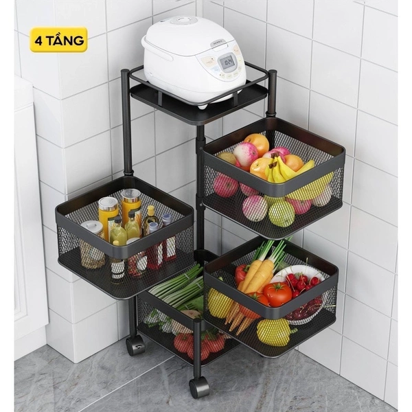 Kệ để đồ nhà bếp 4 tầng, cao 79cm, Khay vuông 26x26cm - các mẫu kệ nhà bếp 8