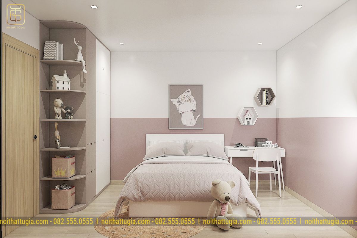 Phòng ngủ có diện tích 6m2 thường được dùng cho các bé, do đó đồ nội thất nên sử dụng những vật liệu đơn giản và không quá cầu kì